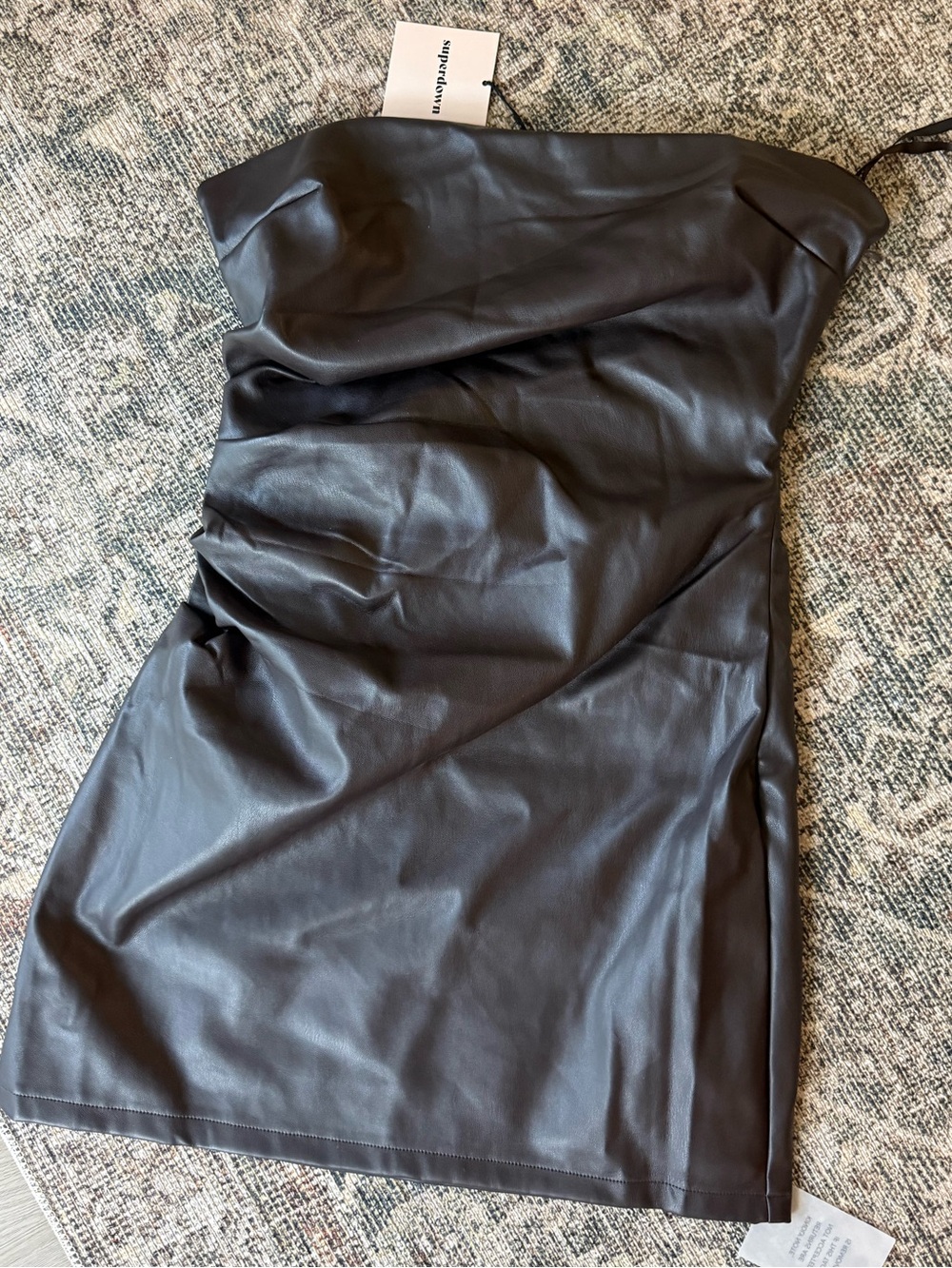 STACY MINI BROWN LEATHER DRESS - REVOLVE SUPERDOWN